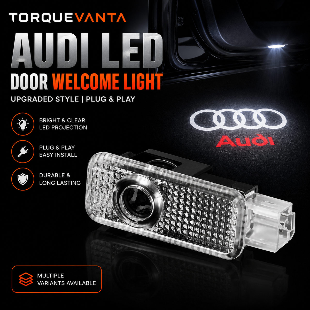 TorqueVanta Audi LED Door Welcome Lights – Upgraded Logo Projector, Plug & Play, Set of 2