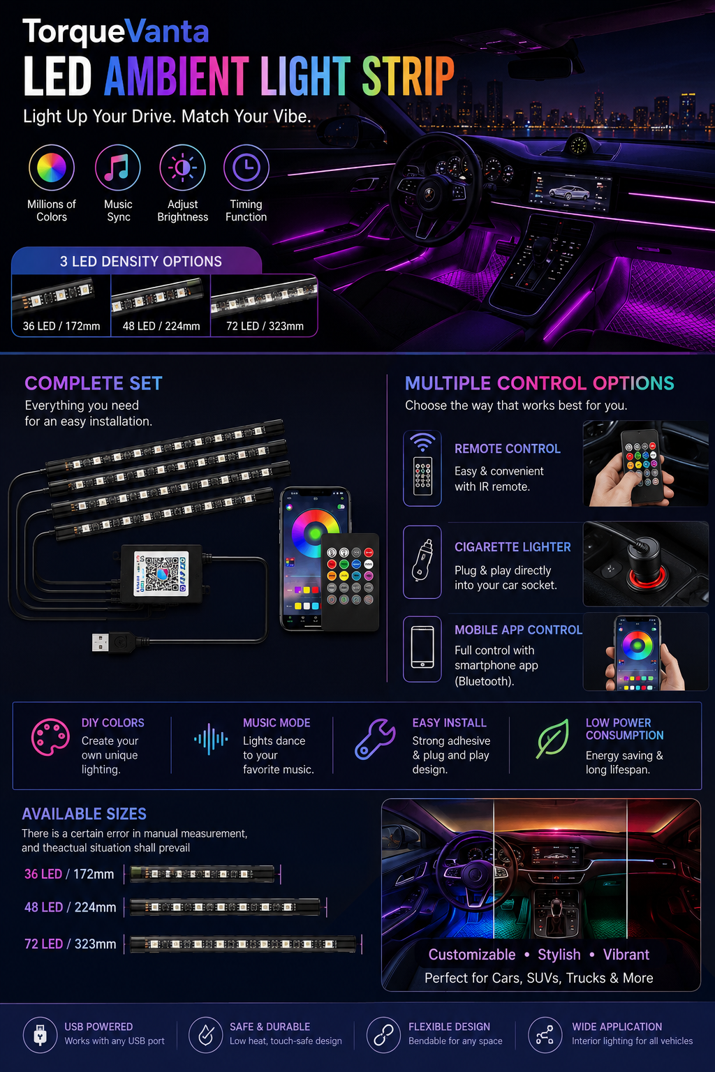 TorqueVanta Smart RGB Interior Lights