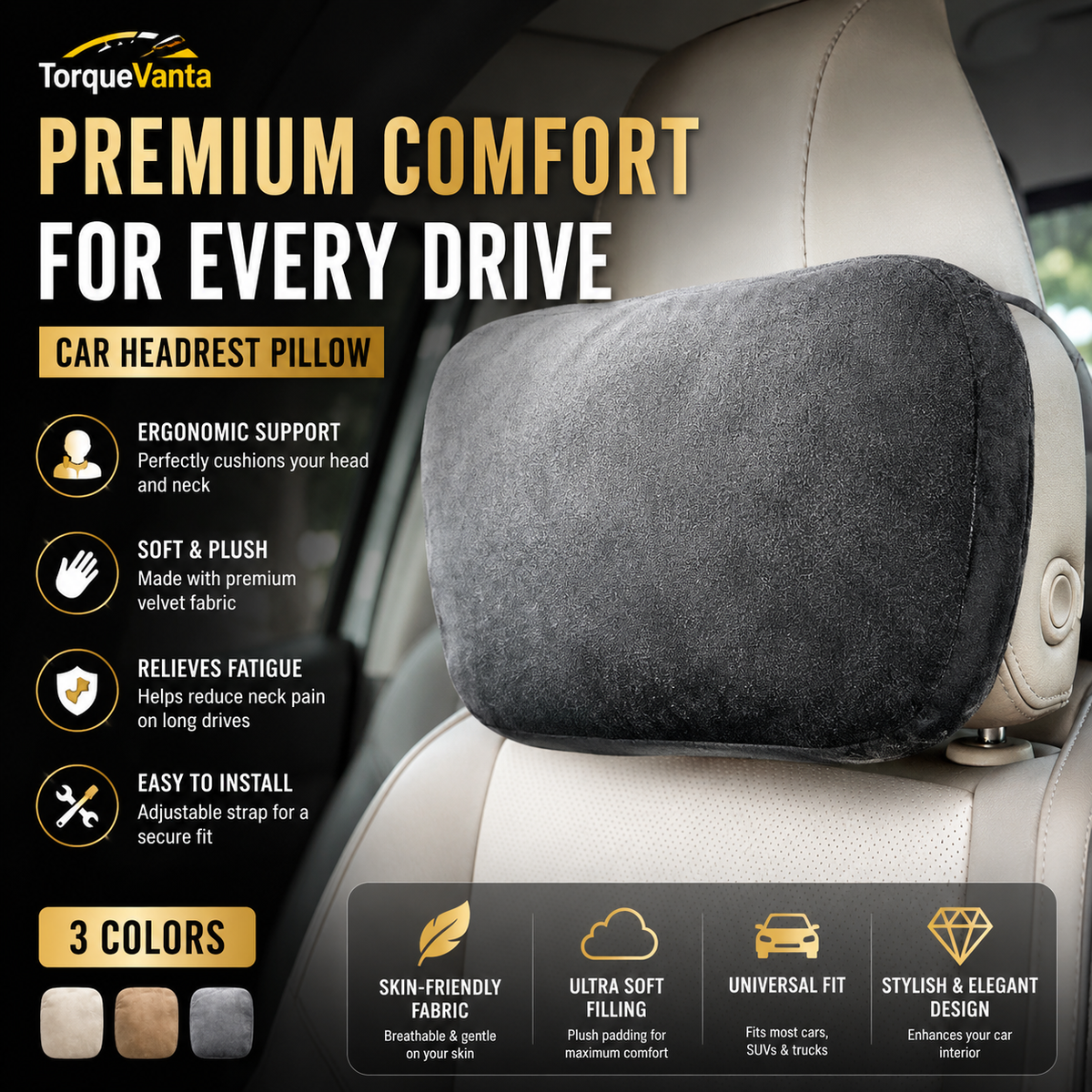 TorqueVanta Premium Car Neck Support Pillow