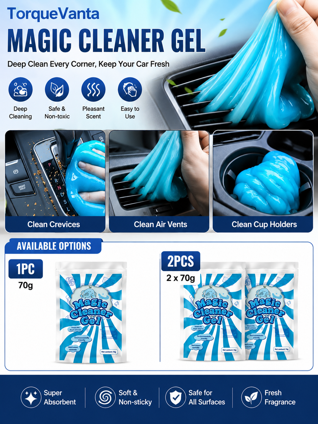 TorqueVanta Reusable Car Cleaning Gel