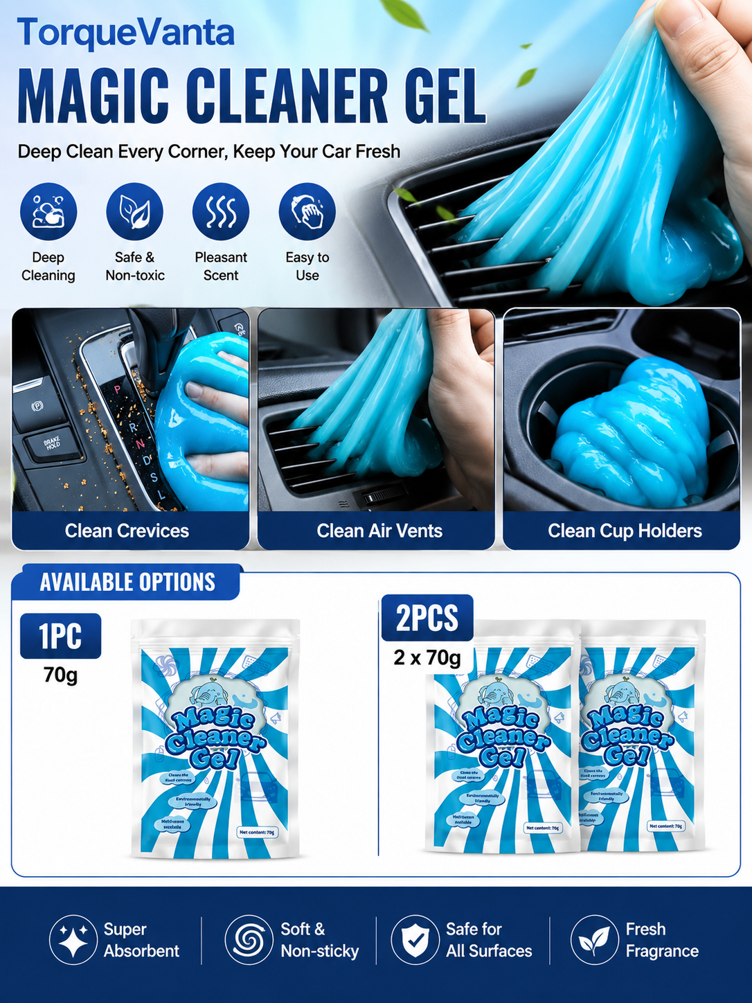 TorqueVanta Reusable Car Cleaning Gel