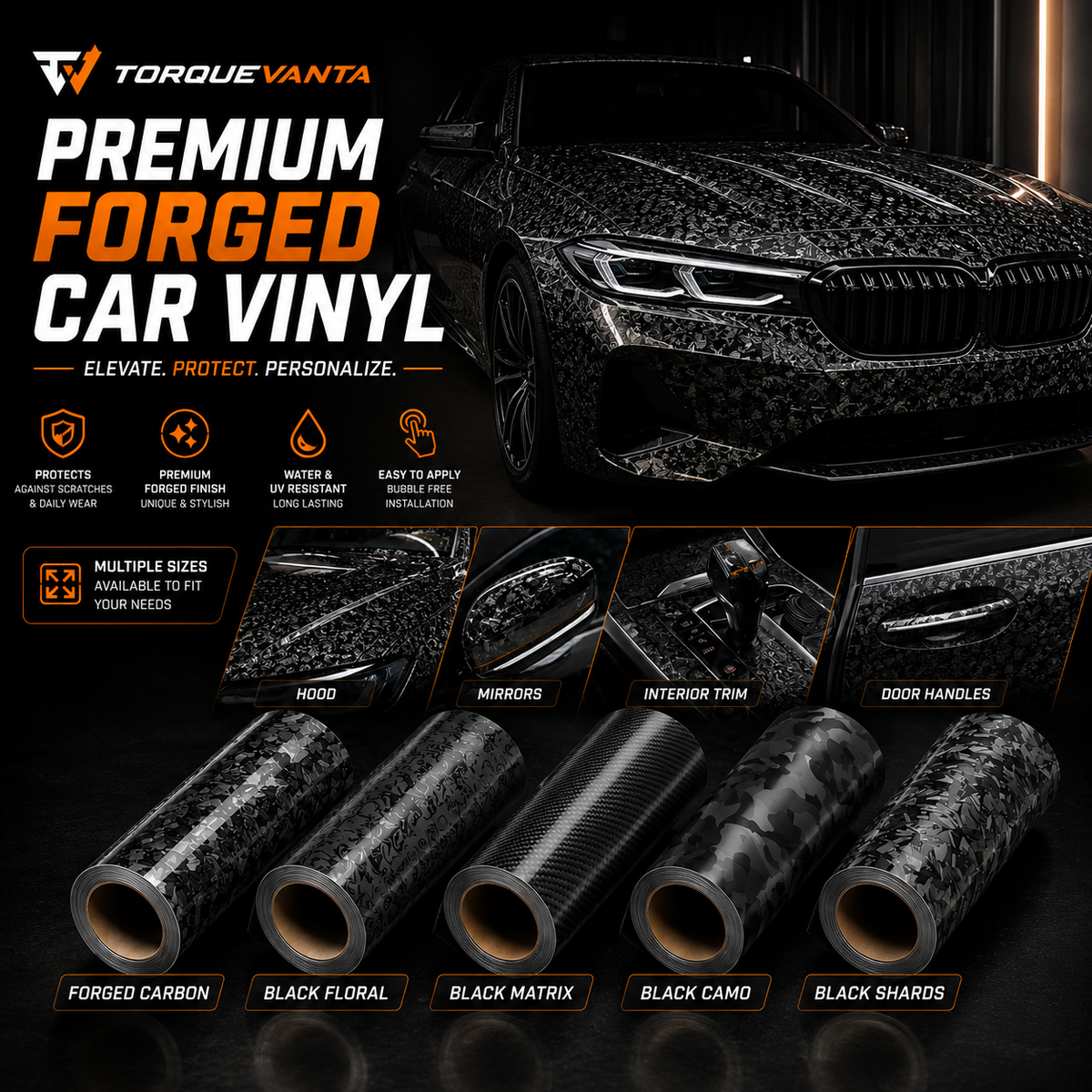 TorqueVanta Automotive Carbon Fiber Vinyl Wrap Film – DIY Interior & Exterior Trim