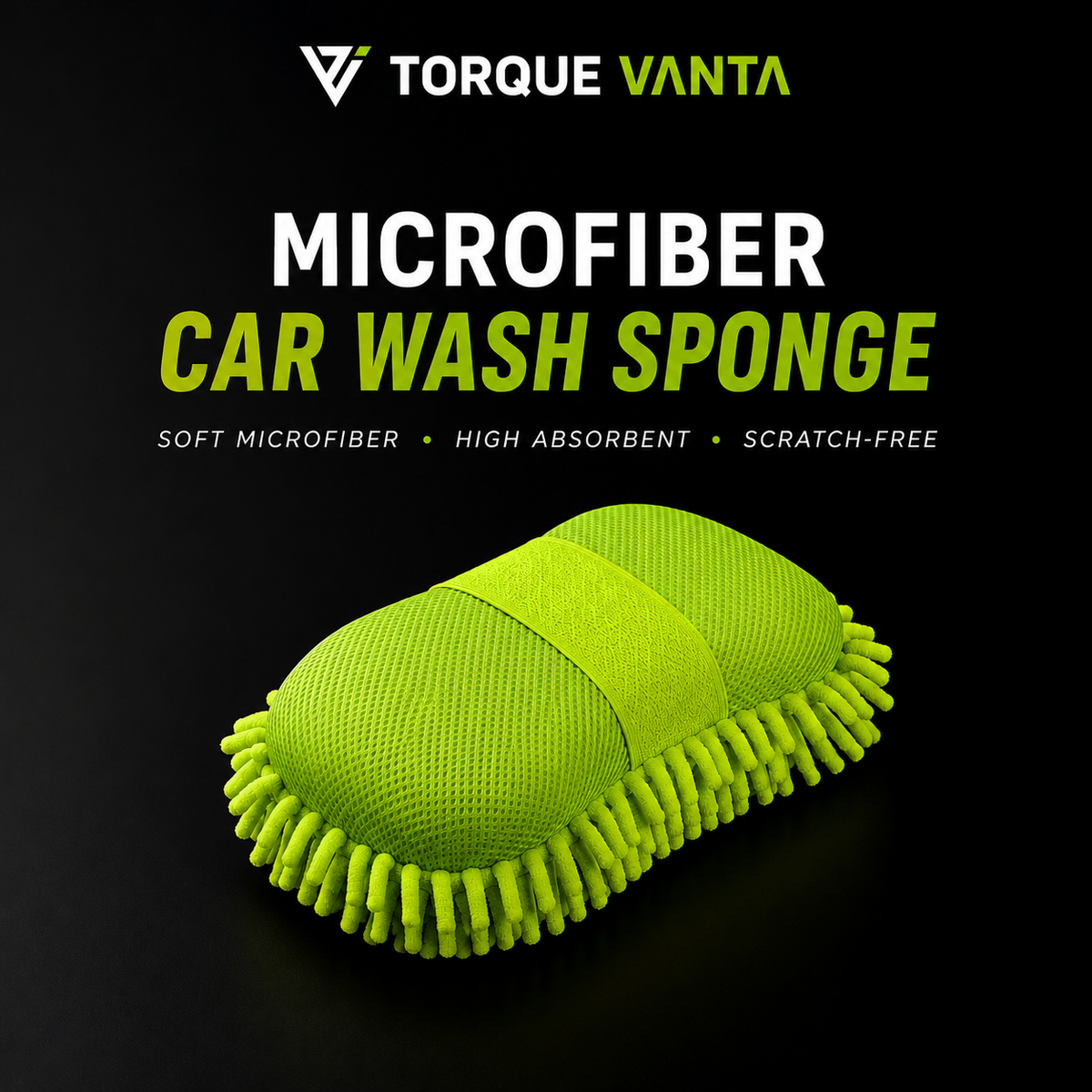 TorqueVanta Microfiber Car Wash Sponge – Scratch-Free Chenille Wash Pad with Hand Strap