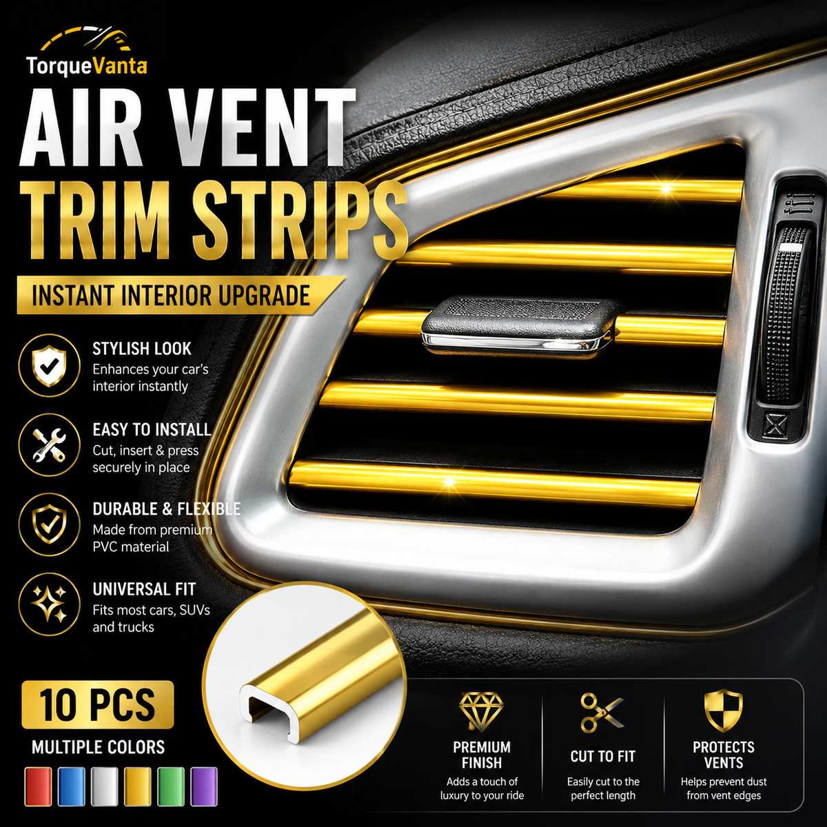 TorqueVanta 10-Piece Car Air Vent Trim Strips – Interior Styling Upgrade