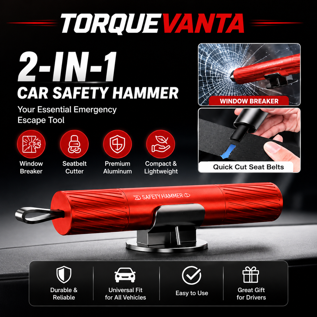TorqueVanta 2-in-1 Car Emergency Escape Tool – Window Breaker & Seat Belt Cutter