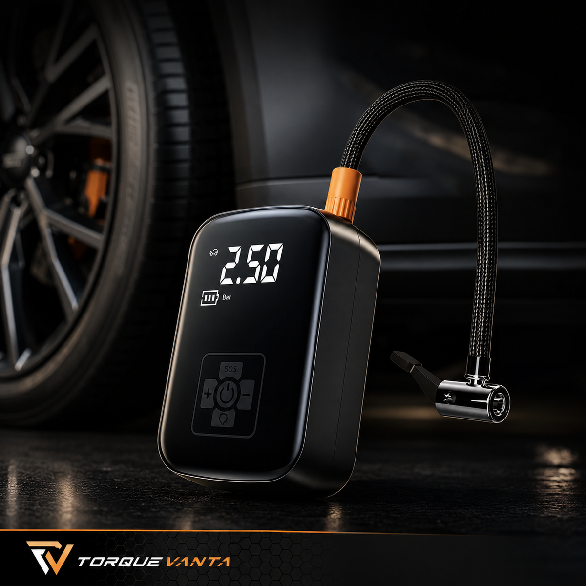 TorqueVanta Wireless Digital Tire Inflator – Portable Car Air Compressor with Digital Pressure Display