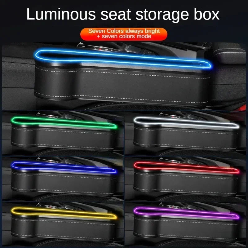 TorqueVanta RGB Car Seat Gap Organizer with Dual USB Charging & 7-Color Ambient LED Light