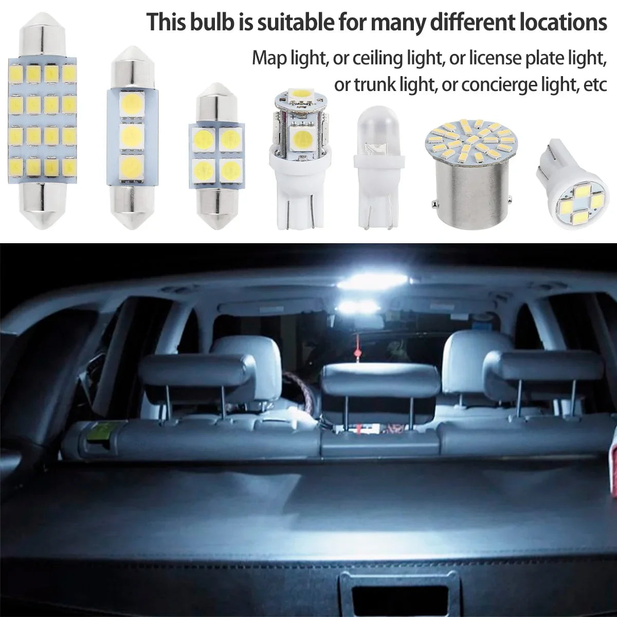TorqueVanta 42-Piece LED Car Interior Light Bulb Kit – Bright White T10, Dome, Map & Trunk Lights