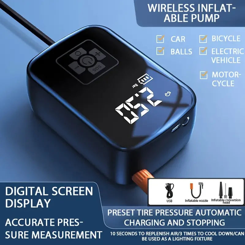 TorqueVanta Wireless Digital Tire Inflator – Portable Car Air Compressor with Digital Pressure Display