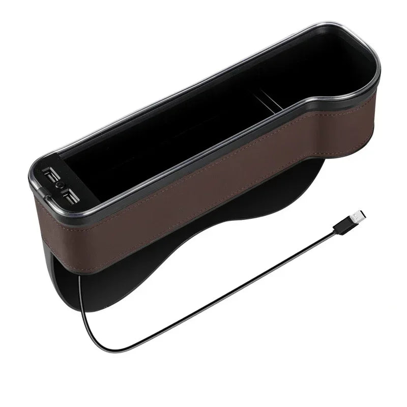 TorqueVanta RGB Car Seat Gap Organizer with Dual USB Charging & 7-Color Ambient LED Light
