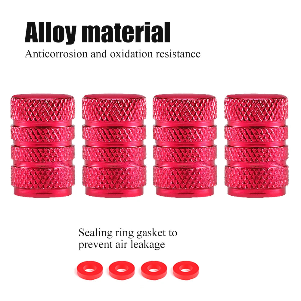 TorqueVanta Aluminum Tire Valve Stem Caps – Universal Car Wheel Valve Covers with Rubber Seals