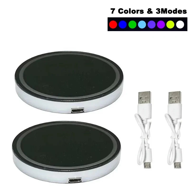 TorqueVanta 7-Color LED Car Cup Holder Coasters – USB Rechargeable Ambient Lights