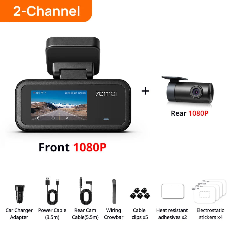 70mai A210 Premium Dash Cam – 1080P HDR Front & Rear, GPS, Wi-Fi 6 & Super Night Vision