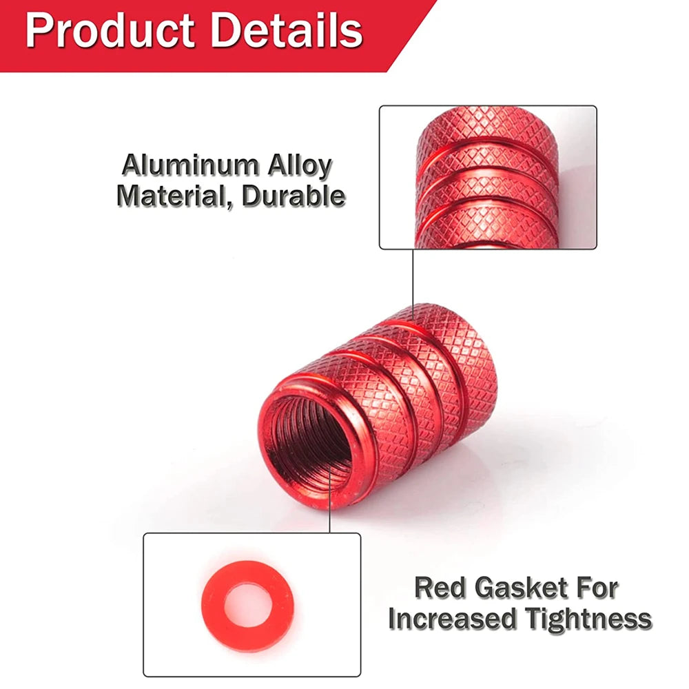 TorqueVanta Aluminum Tire Valve Stem Caps – Universal Car Wheel Valve Covers with Rubber Seals
