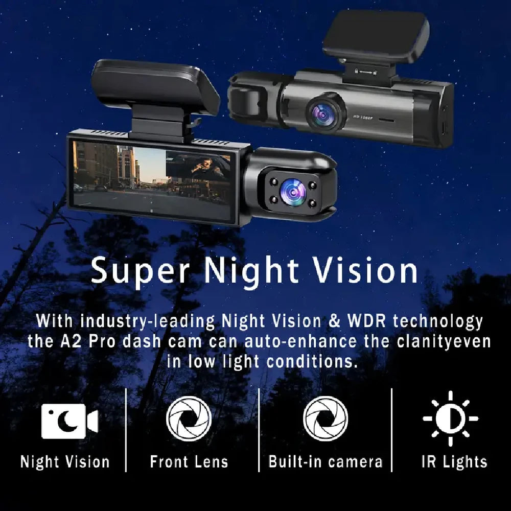 TorqueVanta 3.16” 1080P Dual-Lens Dash Cam – Front & Interior Camera, IPS Display, Night Vision & G-Sensor