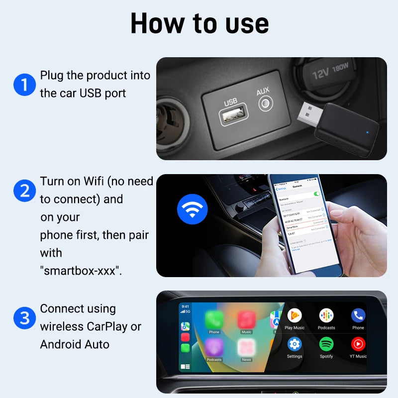 Wireless CarPlay & Android Auto Adapter – Wired to Wireless 2-in-1