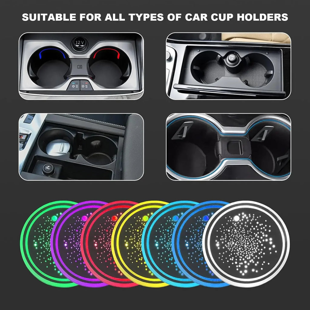 TorqueVanta 7-Color LED Car Cup Holder Coasters – USB Rechargeable Ambient Lights