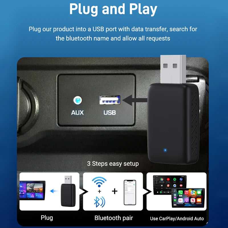 Wireless CarPlay & Android Auto Adapter – Wired to Wireless 2-in-1