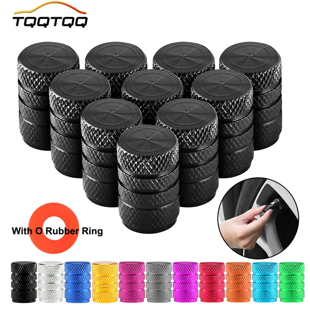 TorqueVanta Aluminum Tire Valve Stem Caps – Universal Car Wheel Valve Covers with Rubber Seals