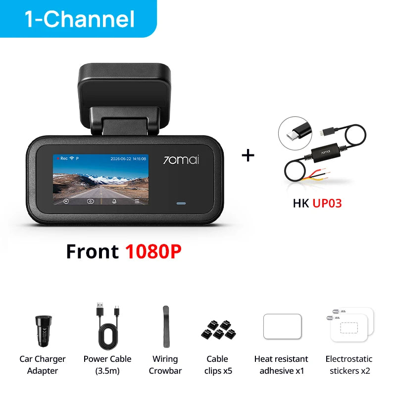 70mai A210 Premium Dash Cam – 1080P HDR Front & Rear, GPS, Wi-Fi 6 & Super Night Vision