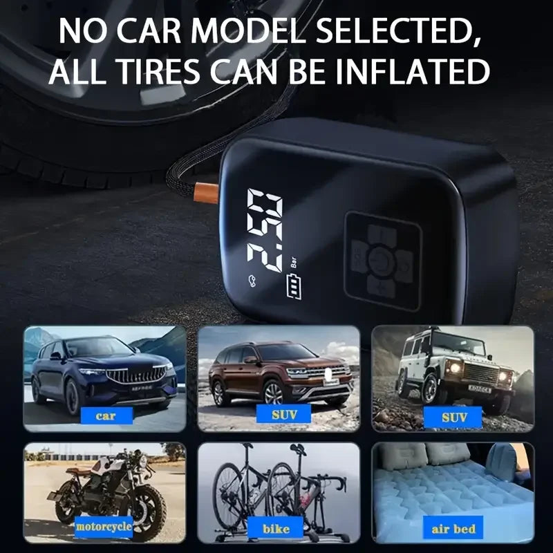 TorqueVanta Wireless Digital Tire Inflator – Portable Car Air Compressor with Digital Pressure Display