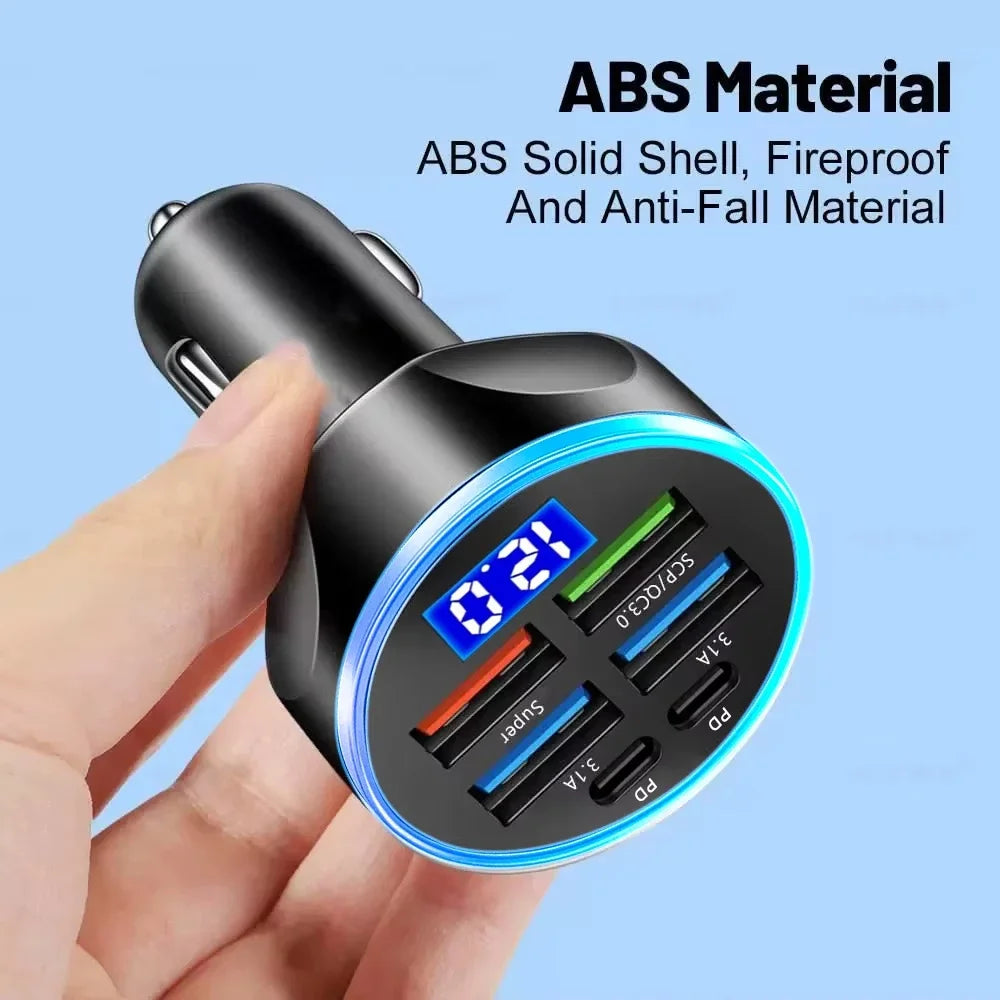 TorqueVanta Multi-Port Fast Car Charger with Digital Voltage Display