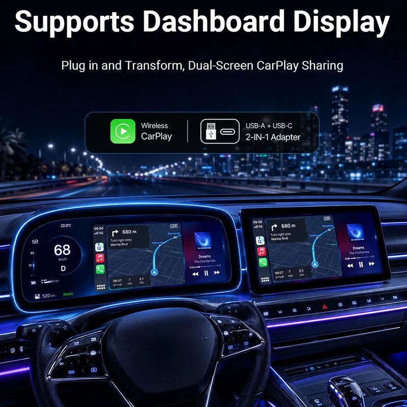Wireless CarPlay & Android Auto Adapter – Wired to Wireless 2-in-1