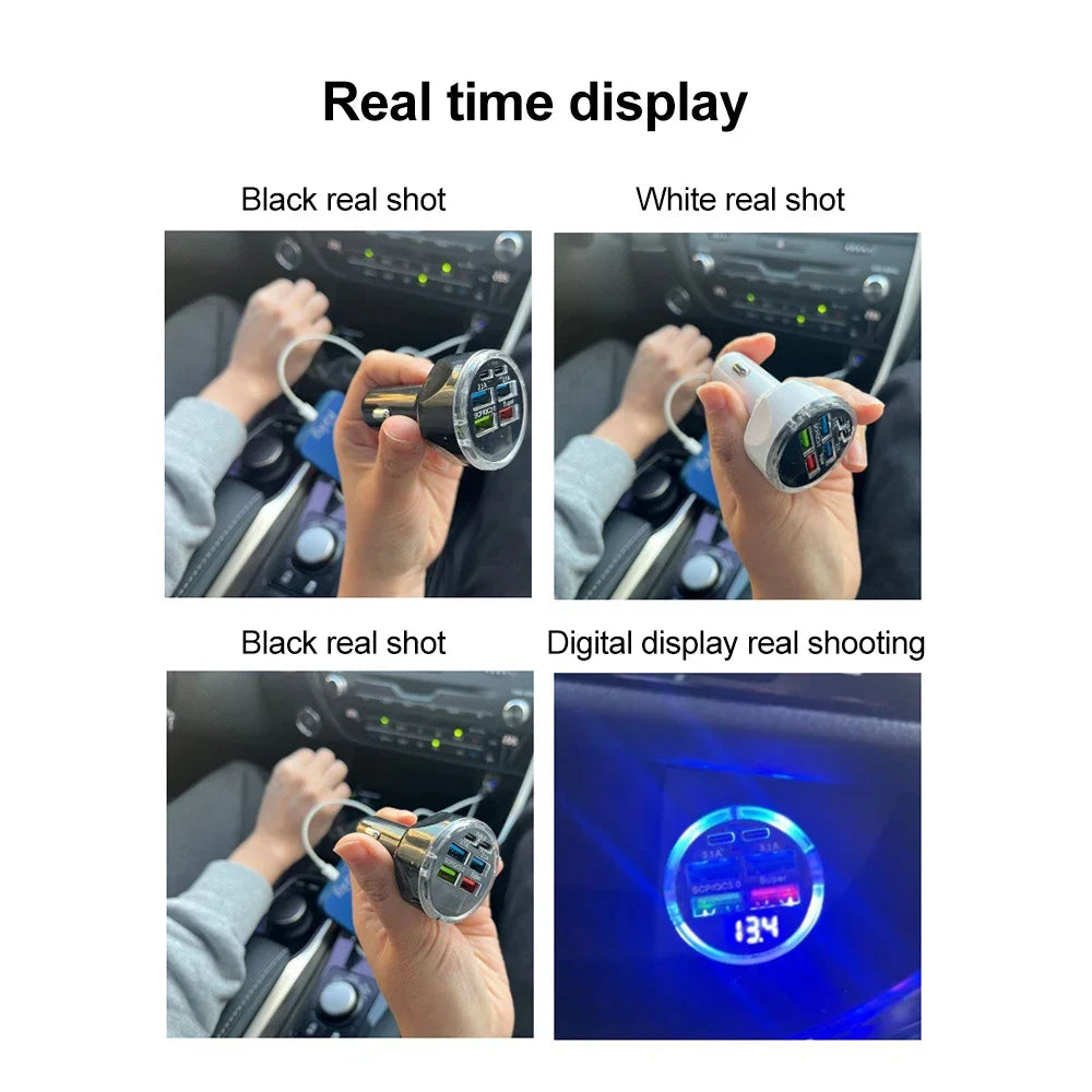 TorqueVanta Multi-Port Fast Car Charger with Digital Voltage Display