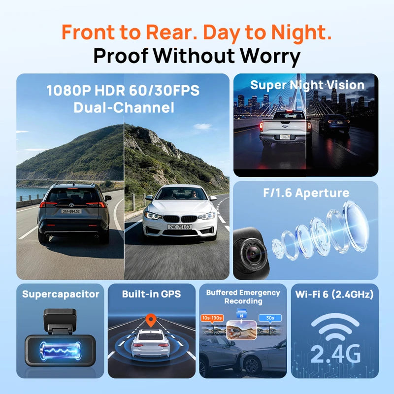 70mai A210 Premium Dash Cam – 1080P HDR Front & Rear, GPS, Wi-Fi 6 & Super Night Vision