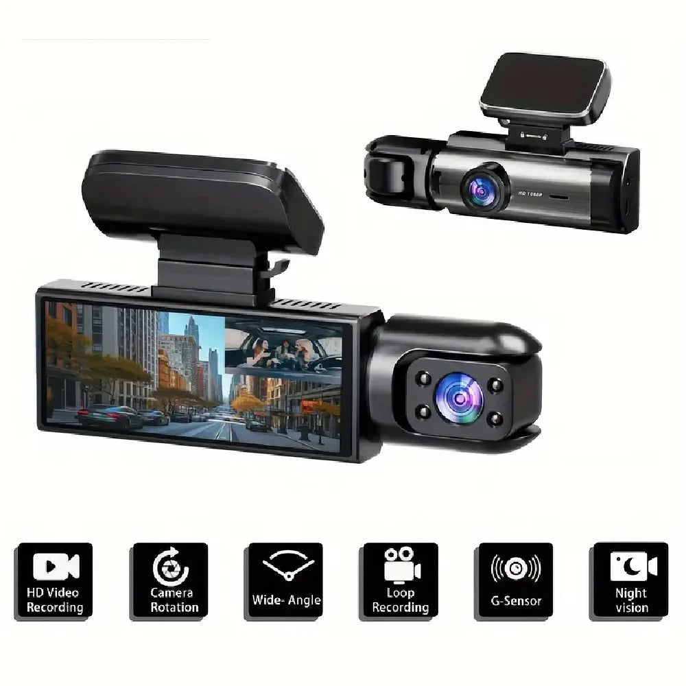 TorqueVanta 3.16” 1080P Dual-Lens Dash Cam – Front & Interior Camera, IPS Display, Night Vision & G-Sensor