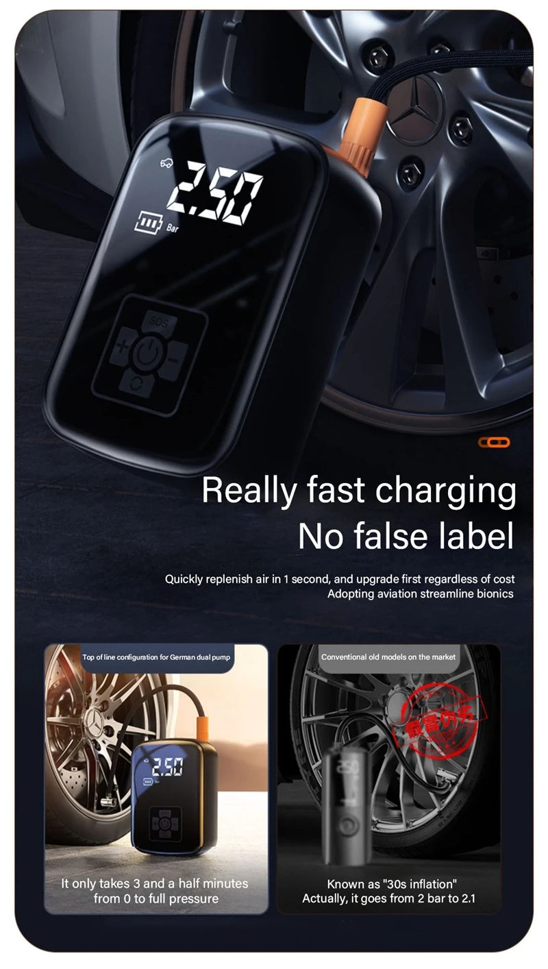 TorqueVanta Wireless Digital Tire Inflator – Portable Car Air Compressor with Digital Pressure Display