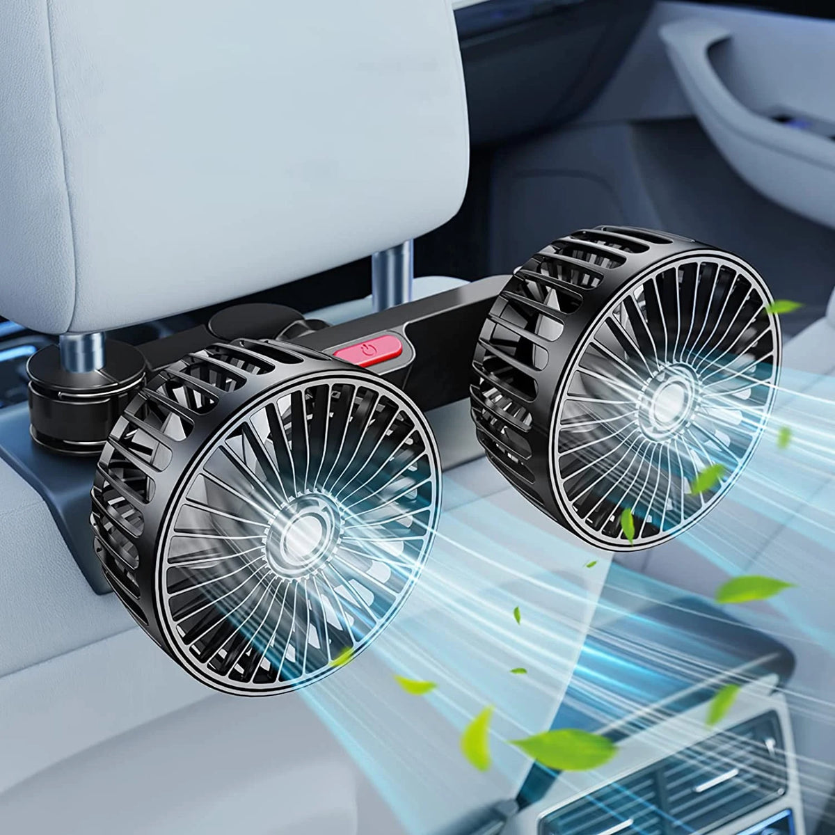 TorqueVanta Dual-Head 360° Car Seat Fan – 3-Speed Rear Passenger Cooling