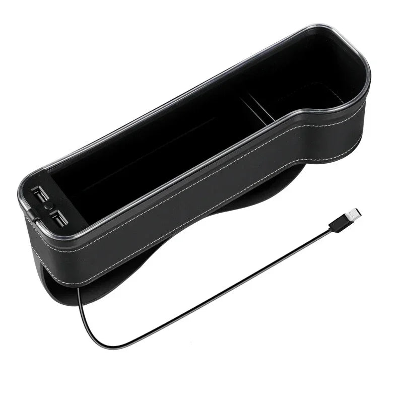 TorqueVanta RGB Car Seat Gap Organizer with Dual USB Charging & 7-Color Ambient LED Light
