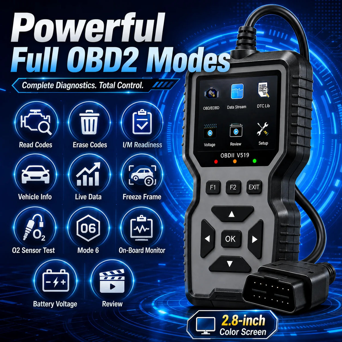 TorqueVanta OBD2 Car Diagnostic Scanner – Check Engine Code Reader with Live Data & Battery Test
