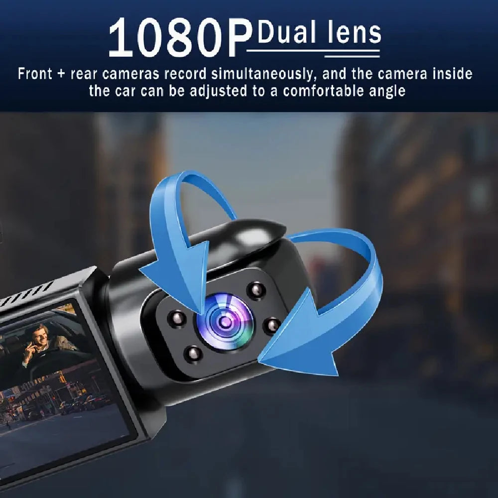 TorqueVanta 3.16” 1080P Dual-Lens Dash Cam – Front & Interior Camera, IPS Display, Night Vision & G-Sensor