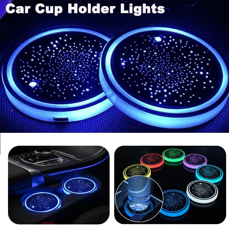 TorqueVanta 7-Color LED Car Cup Holder Coasters – USB Rechargeable Ambient Lights