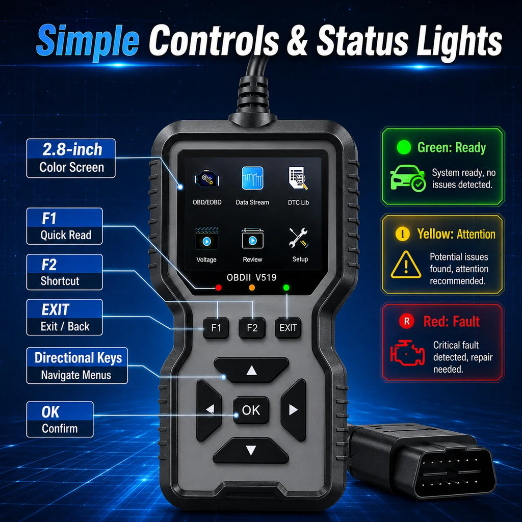 TorqueVanta OBD2 Car Diagnostic Scanner – Check Engine Code Reader with Live Data & Battery Test