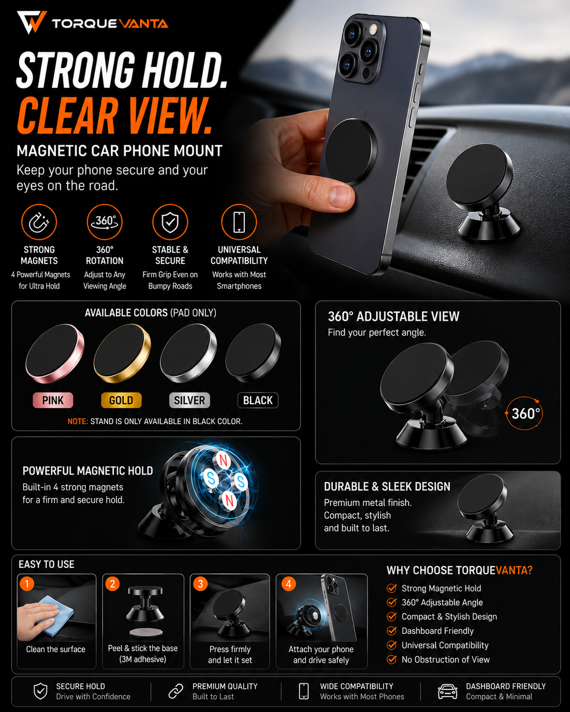 TorqueVanta Magnetic Car Phone Holder