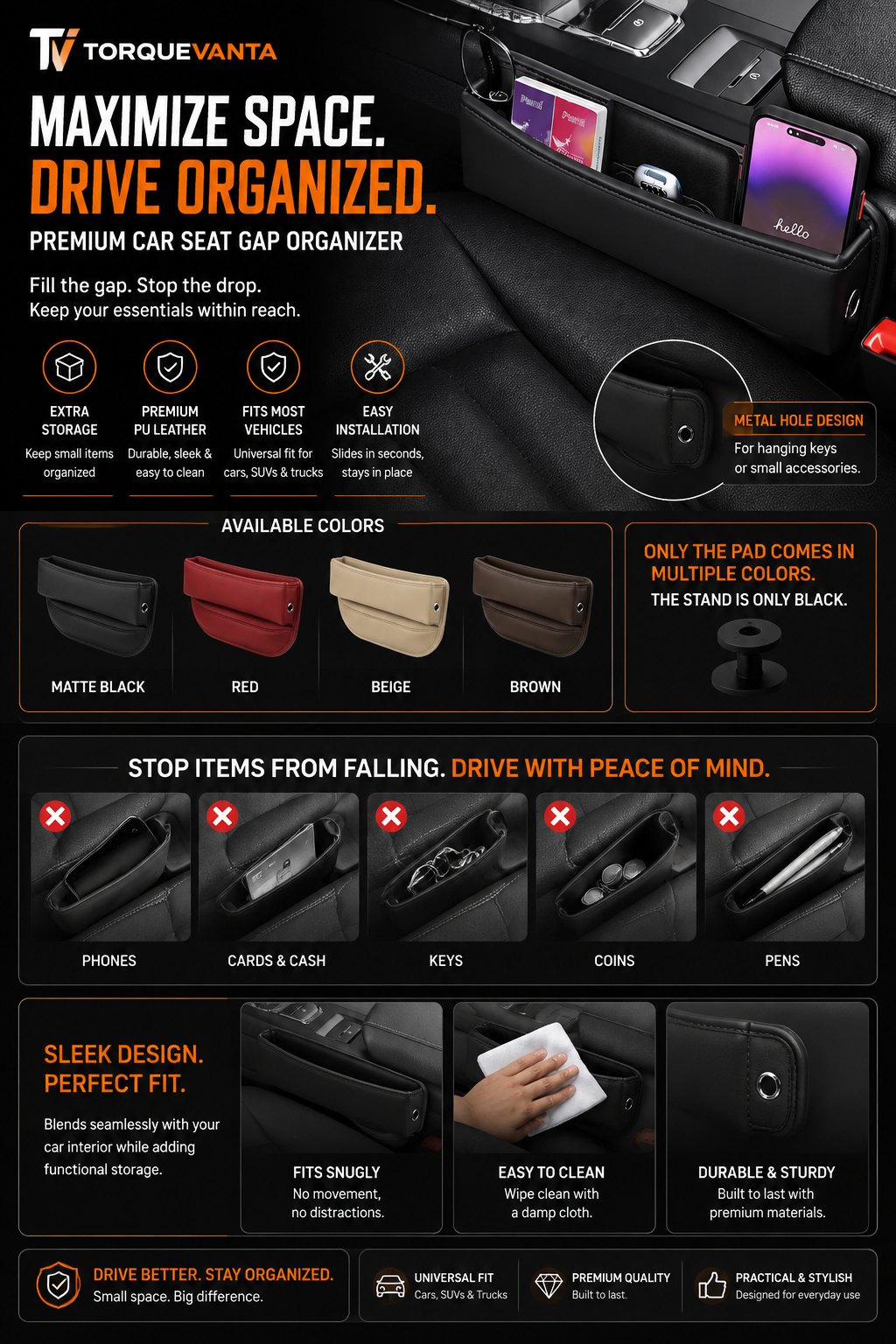 TorqueVanta Premium Car Seat Gap Organizer
