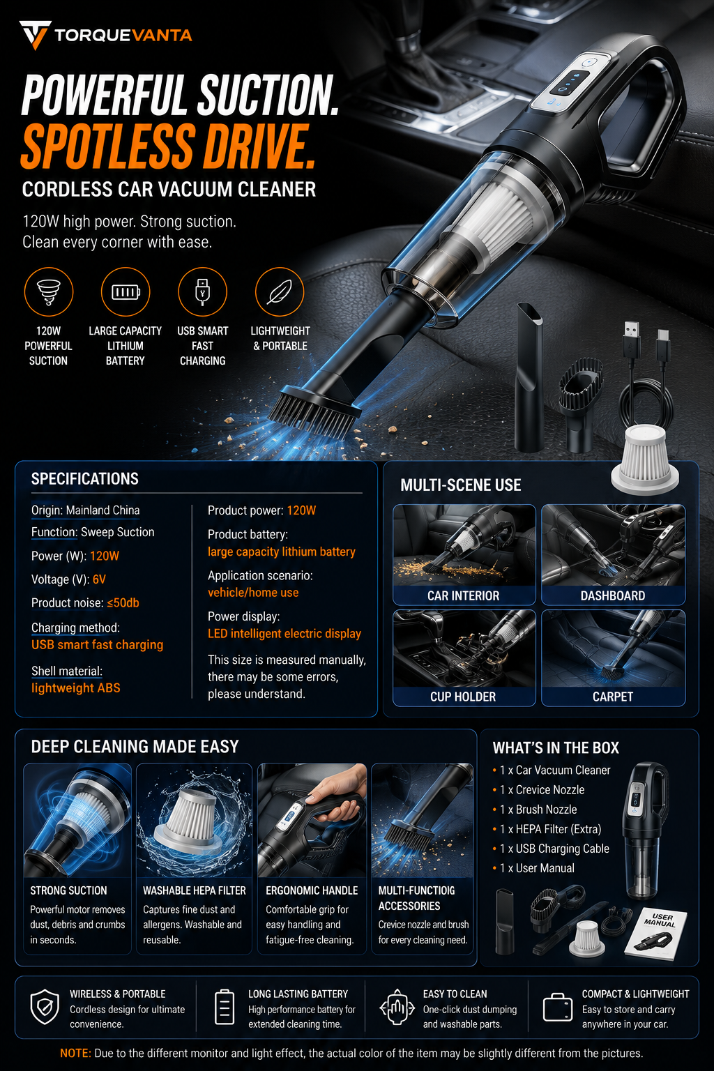 TorqueVanta Cordless Car Vacuum